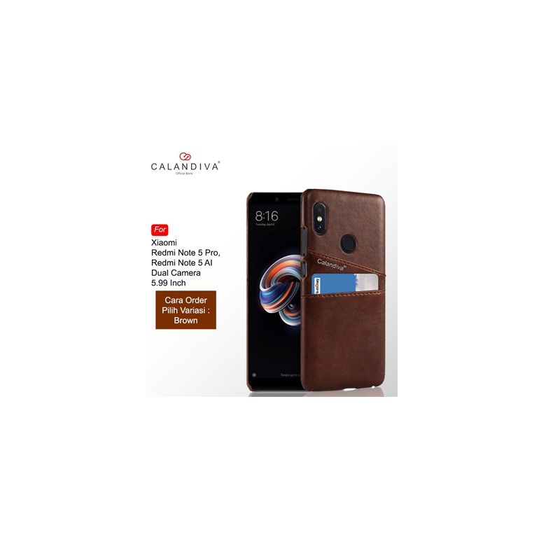 Calandiva Case Xiaomi Redmi Note 5 Pro AI Dual Camera Casing PU Leather Card Wallet Hardcase