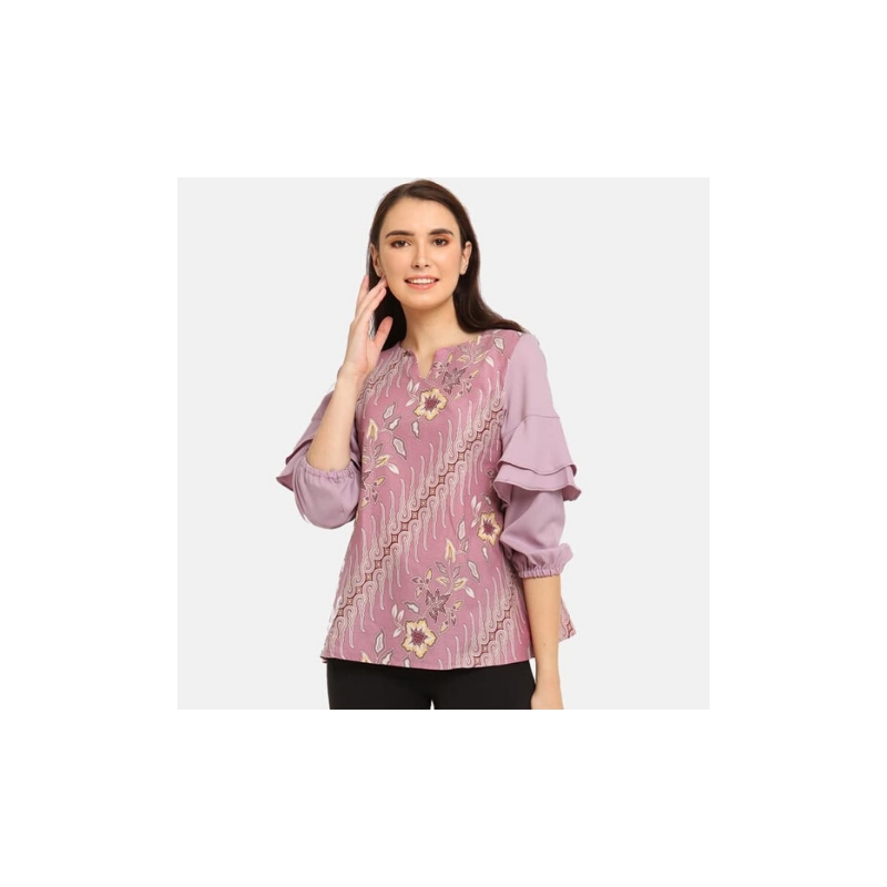 Blouse Batik Wanita - Layer Puff Tops Penelope - Pink - Merah Muda