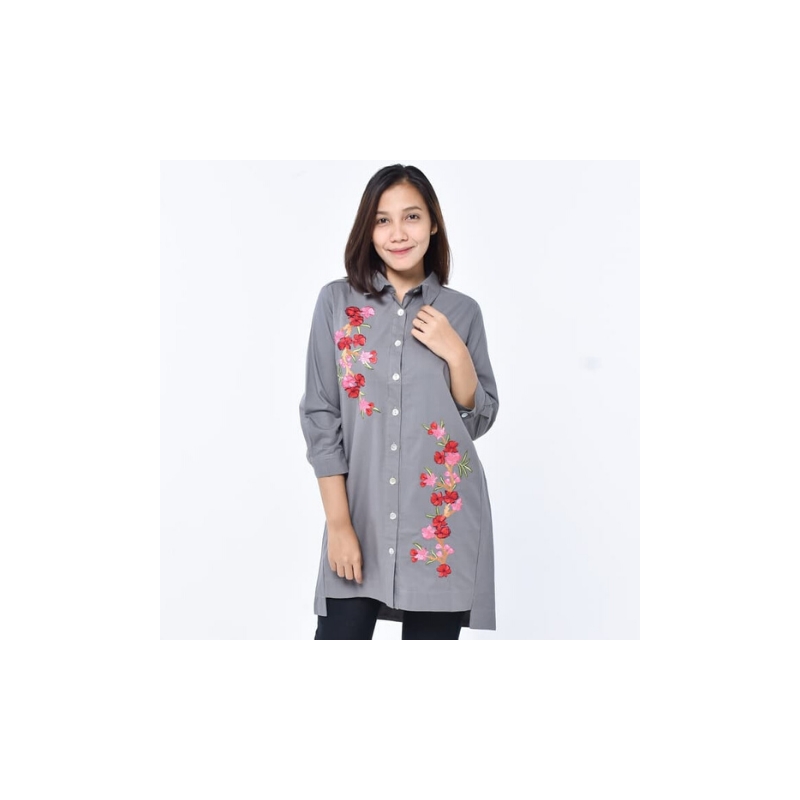 SEYES V7716 Tumblr Kemeja Tunik Cewe Cotton Baju Wanita Grey