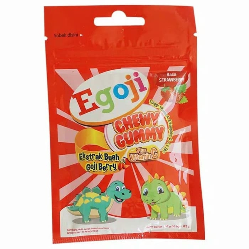 Egoji Chewy Gummy Rasa Strawberry 1 Sachet isi 10 Butir Egoji / Vitamin Untuk Anak