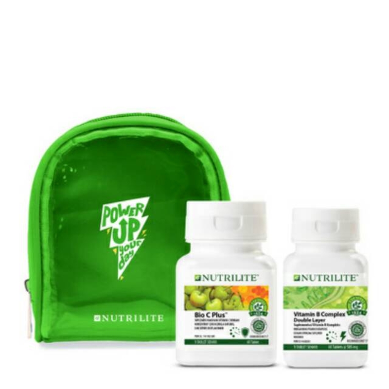 Power Up Pack terdiri dari 1 Nutrilite Bio C Plus, 1 Vitamin B Double Layer, 1 Pouch Power Up