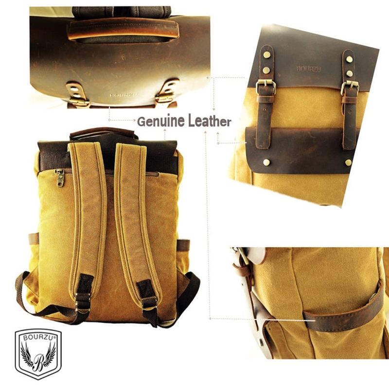 Tas Ransel Laptop Wanita Backpack Kulit Asli Kanvas Branded Bourzu