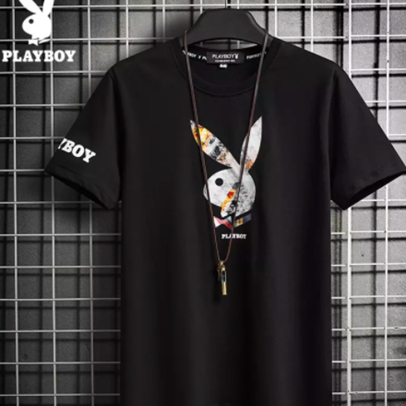 PLAYBOY Men's Fashion Short-sleeved Color Rabbit Head Short