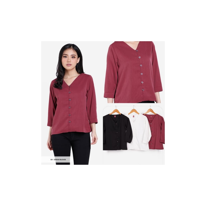 Zainah Plain V-neck Blouse - Magenta, S